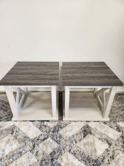 LIKE NEW - 2 Matching Ashley Modern Wood End Side Tables Gray/Beige