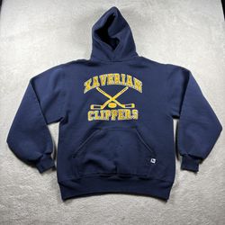 Vintage 90s Russell Athletic Men’s M Blue Hoodie Xaverian Hockey Made USA #3343