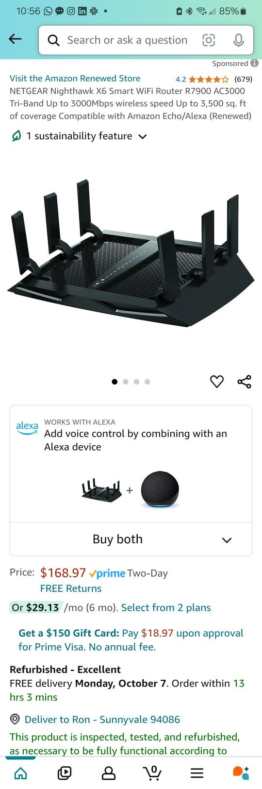 NETGEAR Nighthawk X6 Smart WiFi Router R7900 AC3000 Tri-Band Up to 3000Mbps