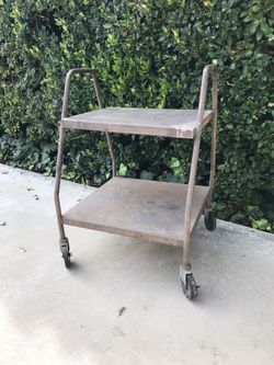 Vintage  Solid Metal Utility ROLLING CART * 
