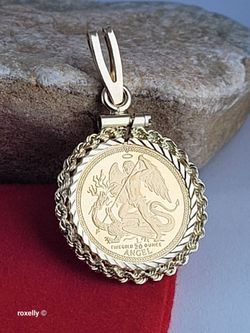 1992 Isle of Man 22K Solid Gold Angel Coin Pendant 14K Bail St Michael – Colgante de Oro Solido de 22k y 14k, bello!