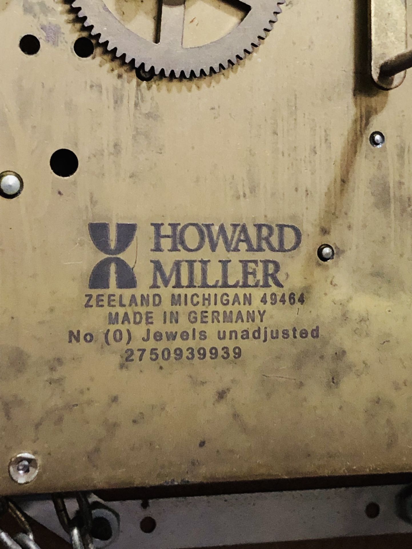 Howard Miller Grandfather Clock Movement, Dial & Chime Rods 610520