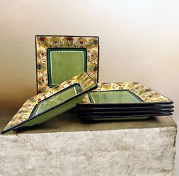Tabletops Unlimited España Lexi Square Dinner Plates 11” Set of 6 Hand Painted