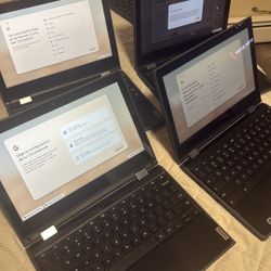 5 Lenovo Chromebook 500e laptops, ready to use, all working perfectly, no charger included