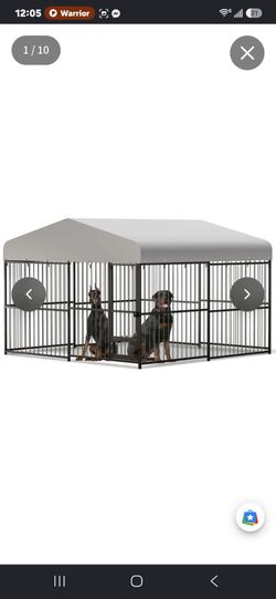 Garvee 10x10x6FT Large Dog Kennel Outside Dog Playpen Outdoor Dog Enclosures with UV-Resistant Waterproof Roof Covered, Lock, for Medium and Large Dog