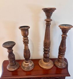 4 wood candle holders