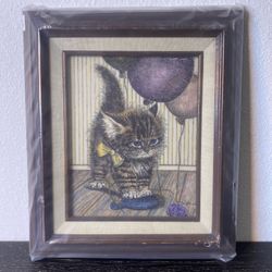 Vintage Kitty marble like engraved signed McCue