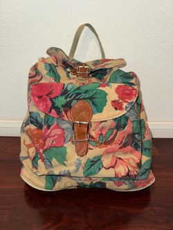 Floral Canvas Backpack with Leather Buckle