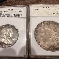 1958 Franklin Half Dollar And 1896 Morgan Silver Dollar 