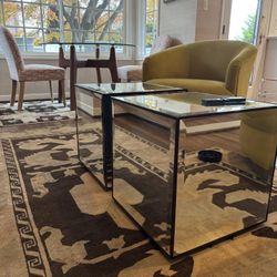 Set Of 2 Mirrored Cube Coffee Table/side Tables 