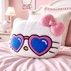 Hello Kitty Heart Sunglasses Soft Sherpa White Pillow 17”