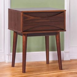 New Pair of Mid Century Modern Wood Walnut Nightstands with Storage Drawer
