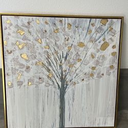 Golden Tree Print Framed Canvas Wall Art