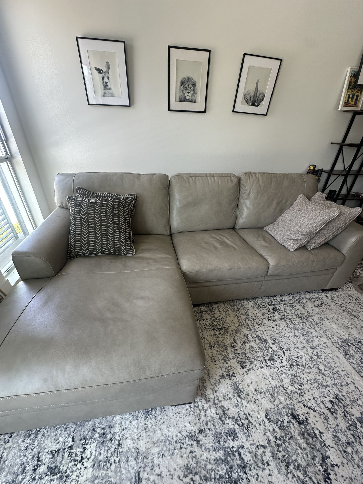 Grey Leather 2 Piece 105" Modular Sectional With Right Arm Facing Chaise & Left Arm Facing Loveseat
