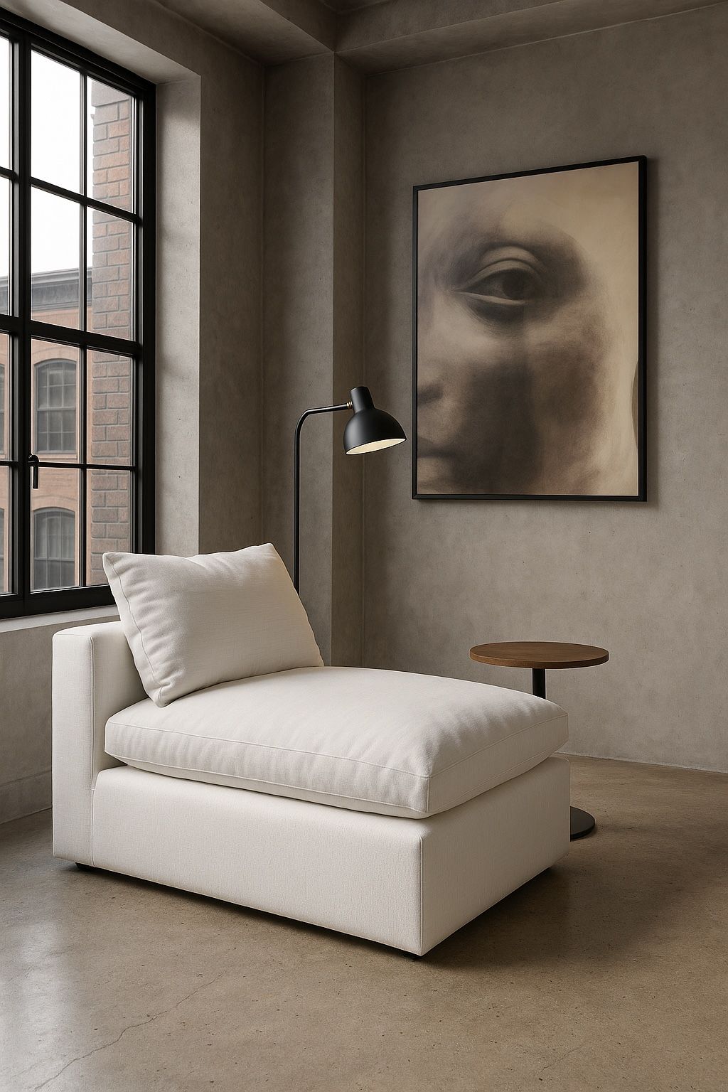 32” x 42” x 35” Deep Seat Armless Lounge Chair in White Textured Fabric – Modular Oversized Chaise Accent Chair