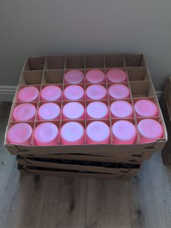 Pink Frosted glass candle jars.
