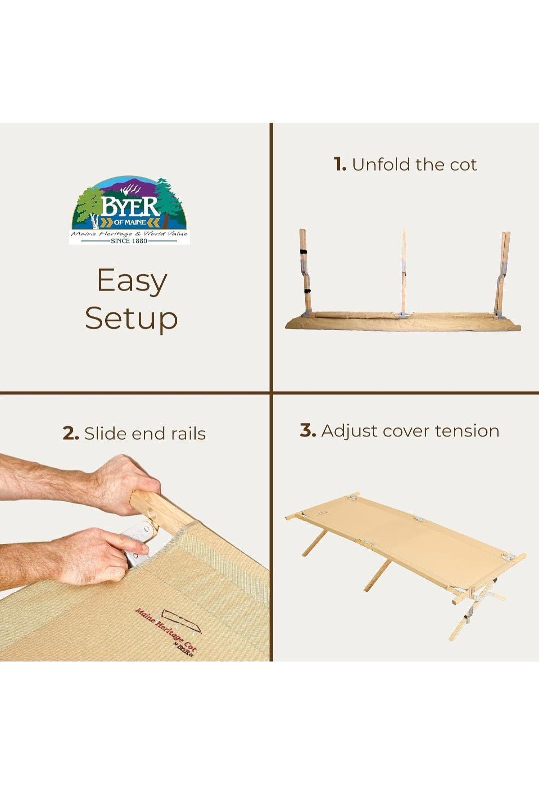 Maine Heritage Cot, Folding Camping Cot, 375 lbs Capacity（G87）