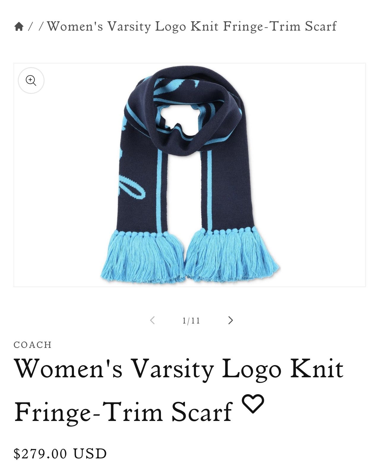NWT COACH Women's Varsity Logo Knit Fringe-Trim Scarf OS