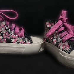 Pink Flower High Top Converse Type Shoe