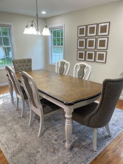 Scarlett 7 Piece White & Beige Upholstered Extendable Dining Set