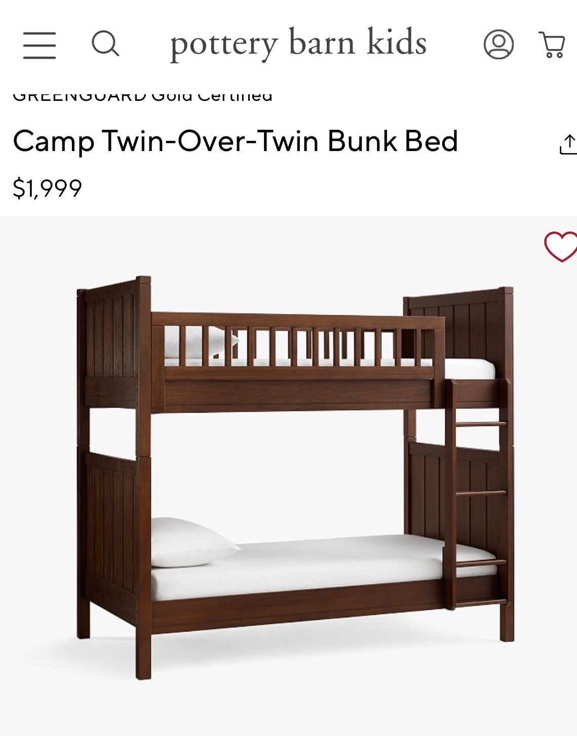 Pottery Barn Twin Camp Bunk Bed
