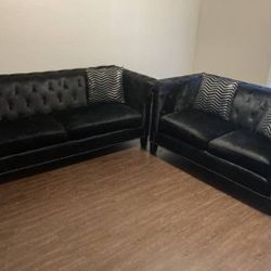 Black Matching Velvet Loveseat And Sofa