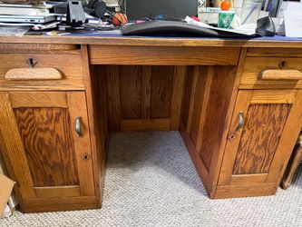 Solid Oak Wood Executive Pedestal Desk