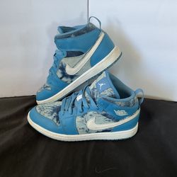 Nike Jordan 1 Mid Blue Acid Wash Sneakers Youth 4Y