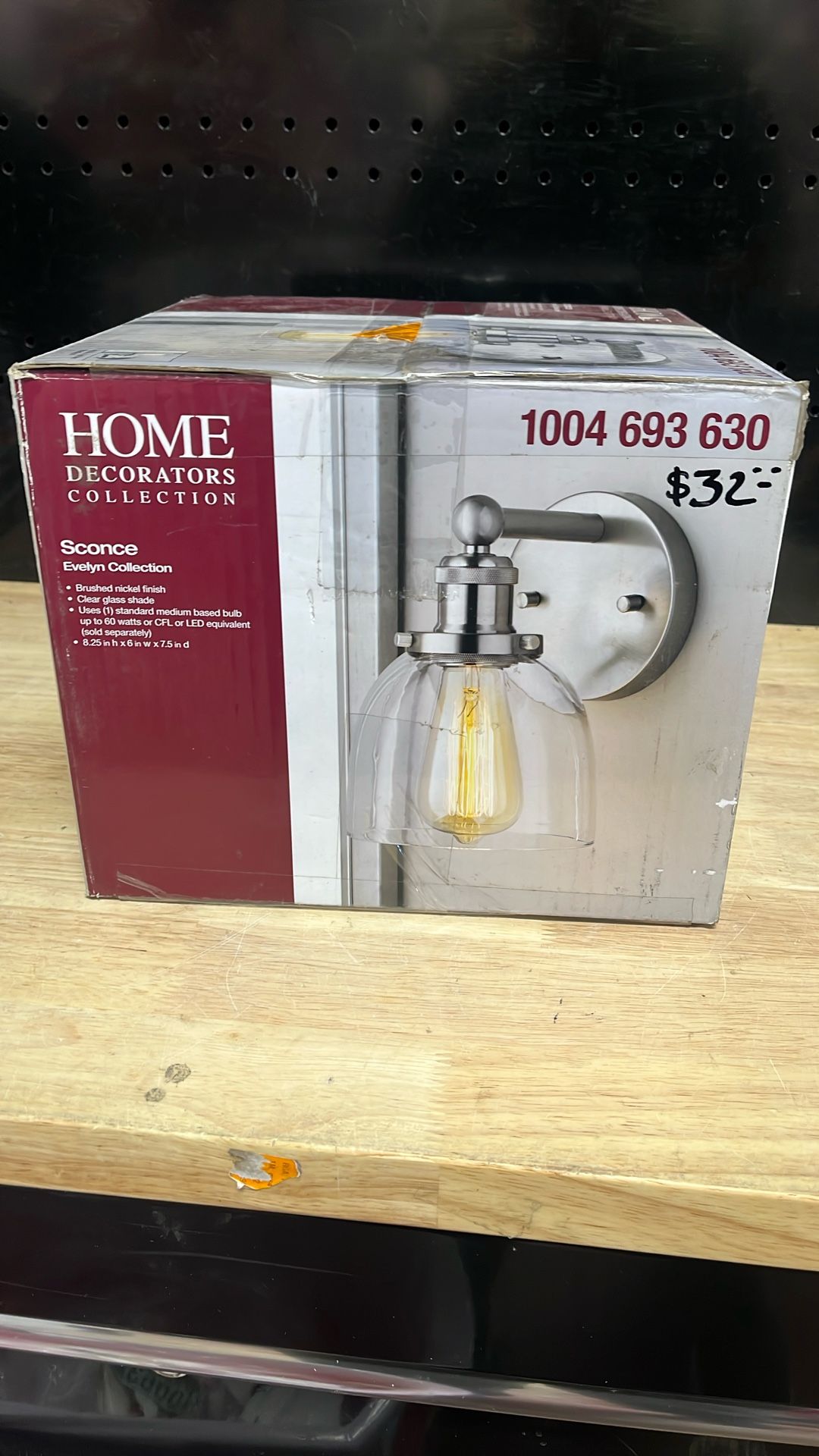 Home Decorators Collection Evelyn 6 in. 1-Light Brushed Nickel Industrial Wall Sconce with Clear Glass Shade