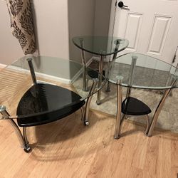 Dinning Glass Table With 6 Chairs And 1 Coffe Table And 2 Side Tables