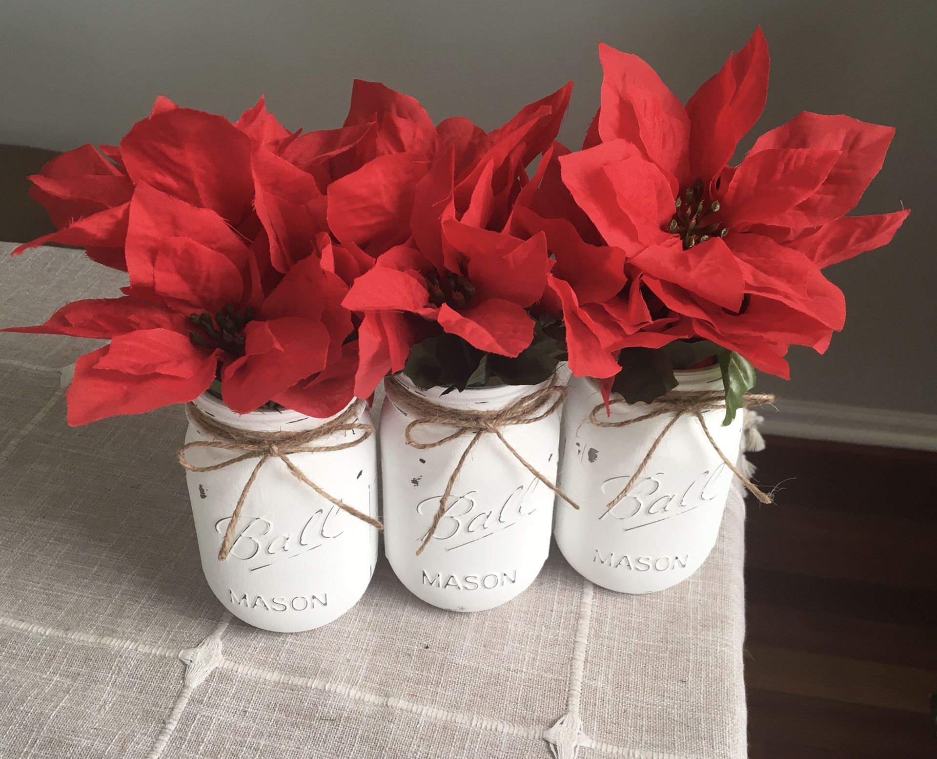 Distressed mason jar vases with flowers included!! Jar/flower choices shown in photos