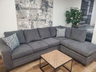 Beautiful Dark Gray Sectional With Chaise (New)