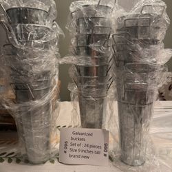 Craft Decor Set Of 24 Pieces Galvanized Buckets Tall 9 Inches Brand New 