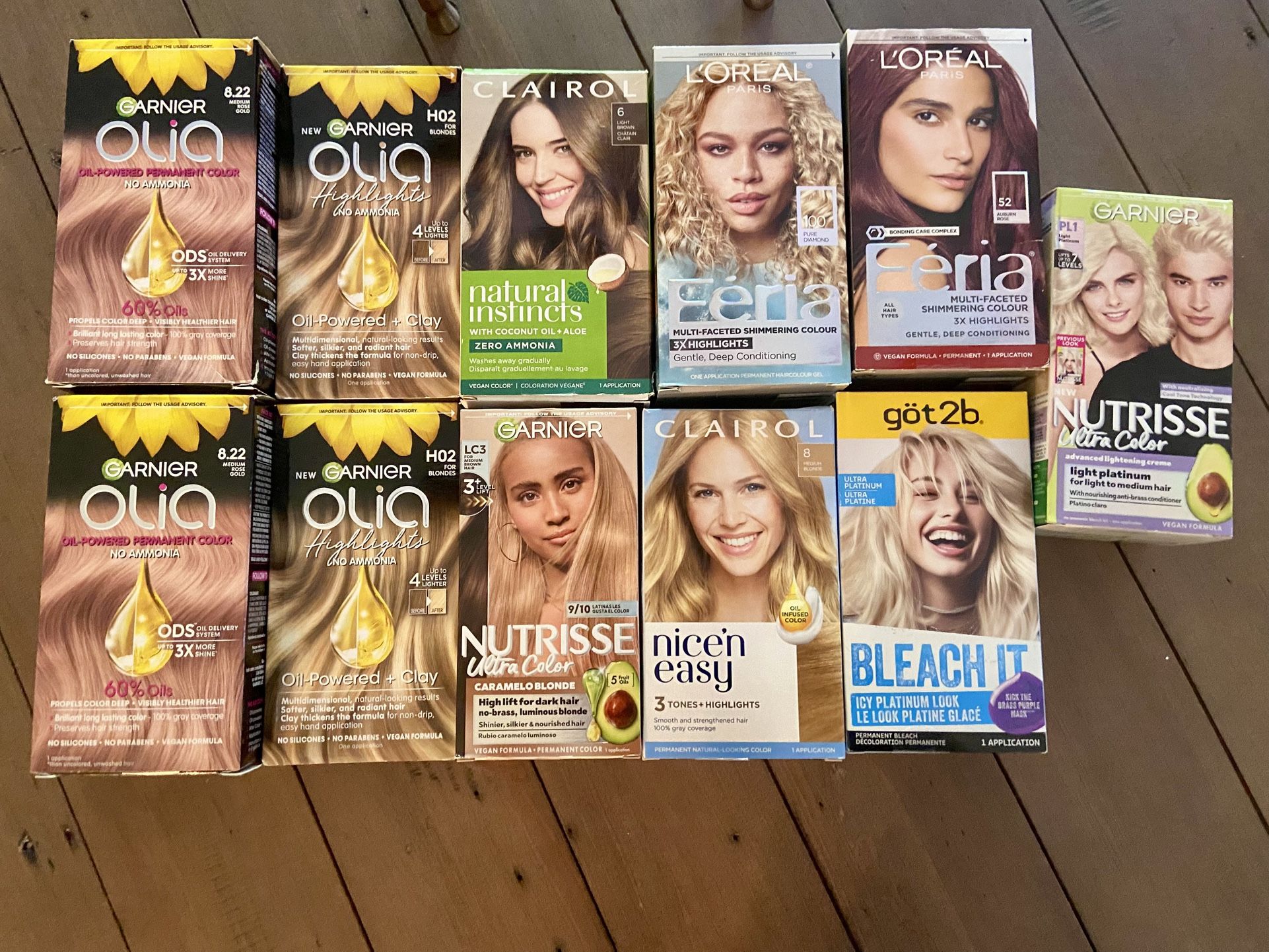 Garnier Olia Oil Powered Permanent Hair Color, 8.22 Medium Rose Gold; or Garnier Olia At Home Hair Coloring Tool Kit, H02 for Blondes. Got2b; Garnier;