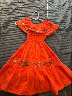 Embroidered Mexican Orange Dress