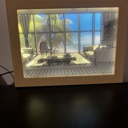 Generic LED Light Painting, Wooden Frame USB Powered Japan Anime Seaside Night Light Drawing Simulat
