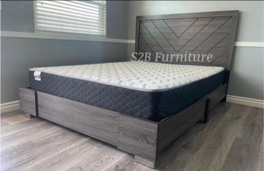 Queen Grey Alpine Platform Bed With Ortho Mattress Included