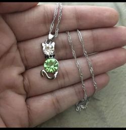 White gold plated cat pendant necklace