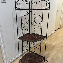 Wrought Iron And Wicker Corner Plant Stand