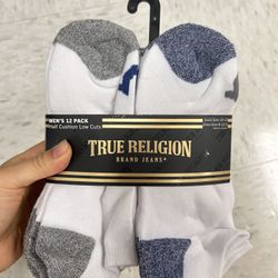NWT True Religion men’s half cushion low cut socks 12 pairs