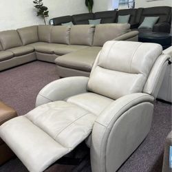 Furniture- Genuine Leather Power Recliner Chair- Kellet