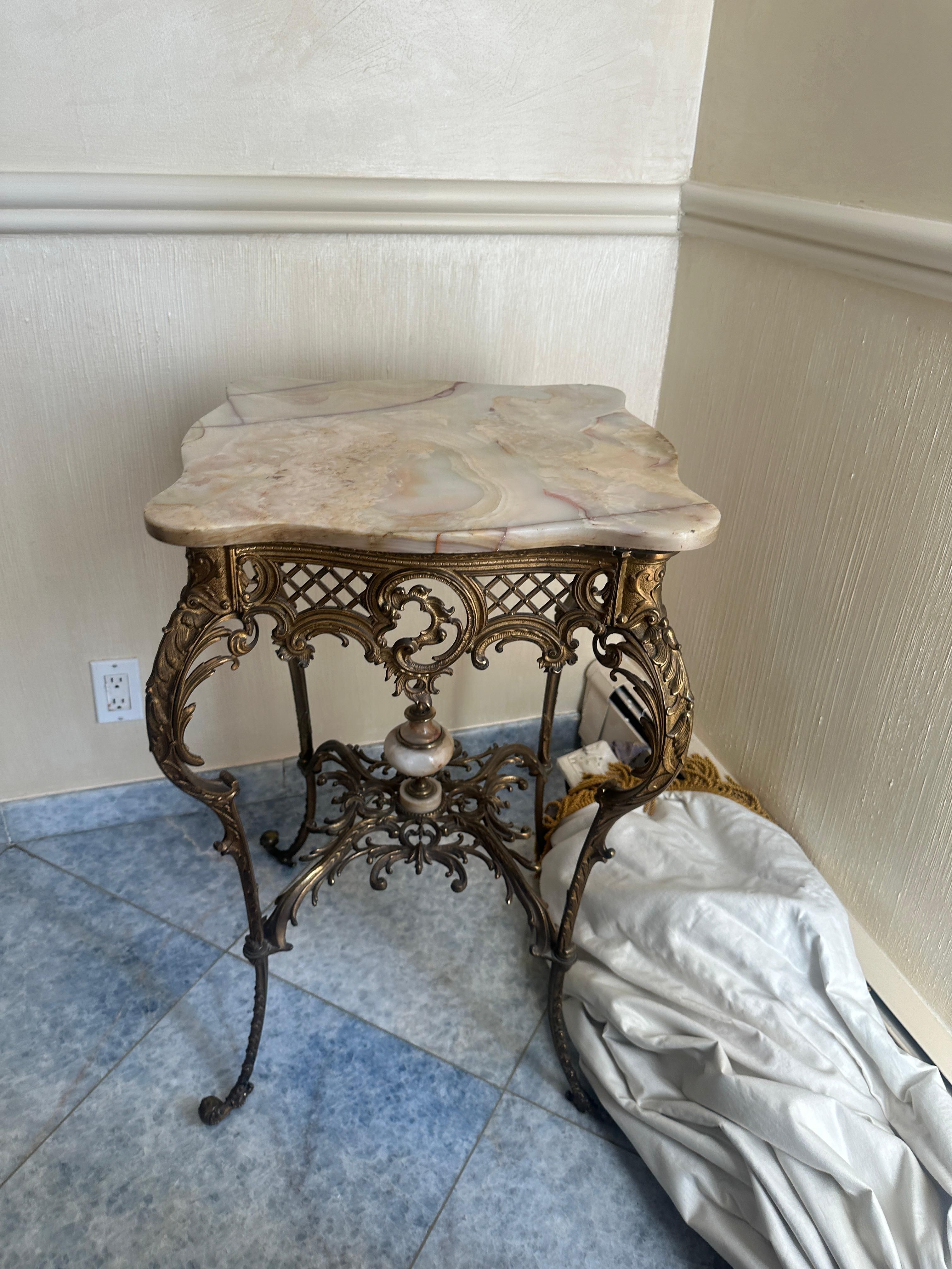 Antique Marble-Top Brass Accent Table