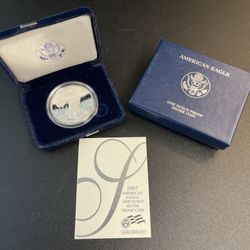 2007 W American Silver Eagle U.S. Mint 1oz Silver Proof Dollar Bullion Coin COA