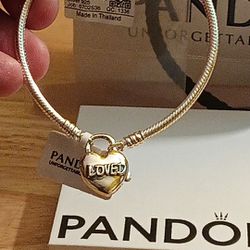Pandora Authentic Brand New Loved  You Are Loved Heart Padlock 2 Sided7.8 Bracelet 