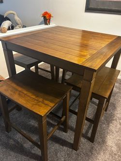 Solid Wood Counter-Height Dining Table + 4 Chairs – Excellent Condition – $350