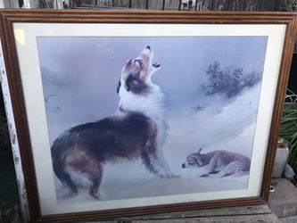Vintage Collie Guarding Lamb