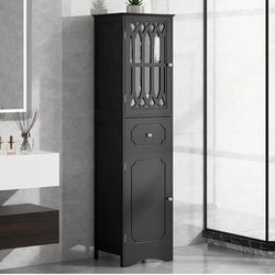 Newly assembled Tall Bathroom Cabinet Freestanding Wooden Storage Cabinet with 2 Doors and 2 Drawer