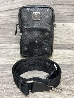 MCM Mini Crossbody Bag Black Leather Logo Print (A1D026517)