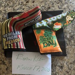 Scotty Cameron RARE 1 of 1 “Patchwork” St. Patrick's Day Headcover and 40 Miles From Mexico Limited Putter Headcover