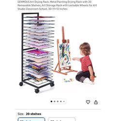 GENMOUS Art Drying Rack, Metal Painting Drying Rack with 20 Removable Shelves, Art Storage Rack with Lockable Wheels for Art Studio Classroom School, 